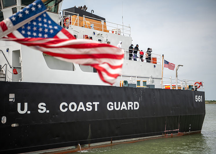 A U.S. Coast Guard ship. Links to What to Give